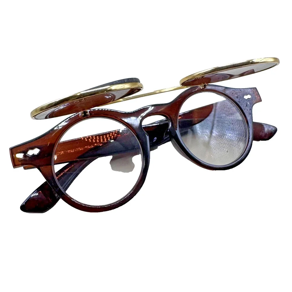 Music Festival Fashion Sunglasses Round Lenses Flip-Up Unisex - Brown